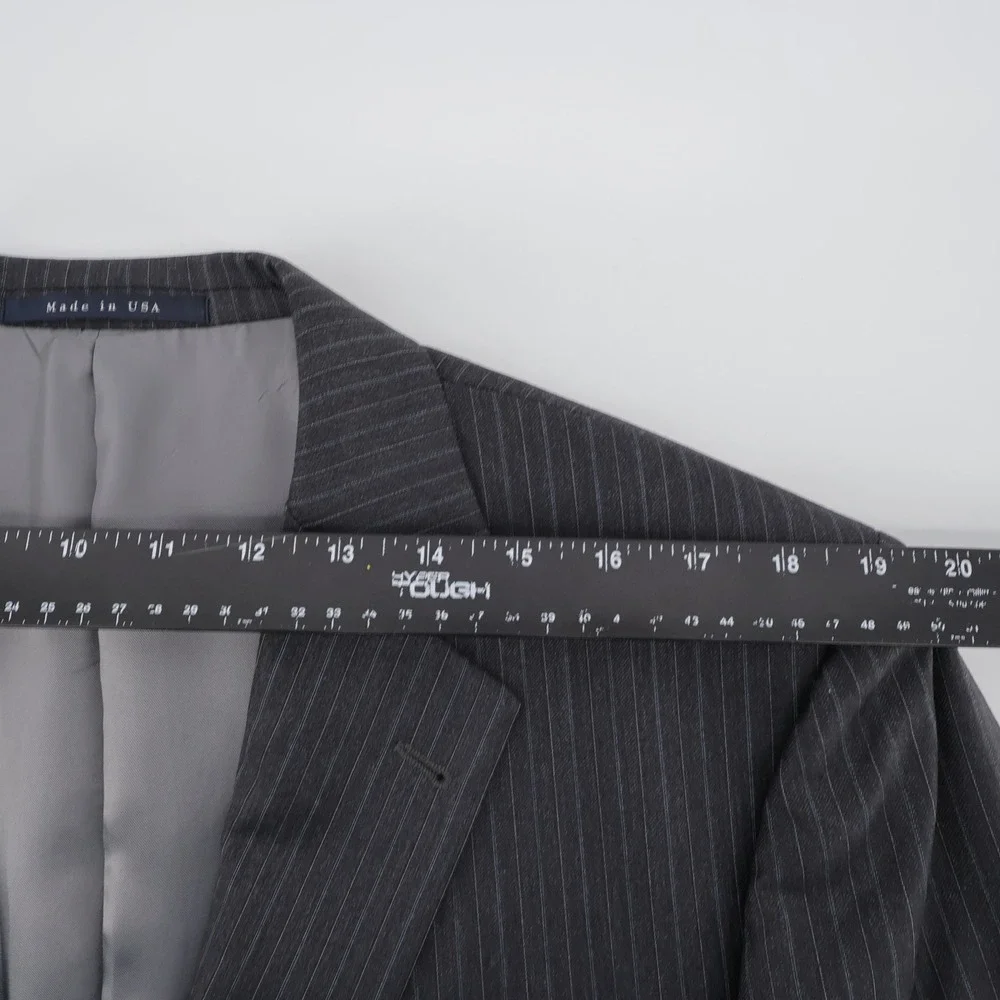 Vintage Burberry London Worsted Wool Pinstripe‎ Blazer Charcoal Grey Mens 44 REG